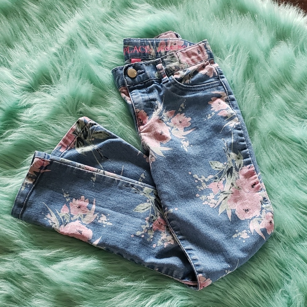 Girls Childrens Place Flower Print Jeans